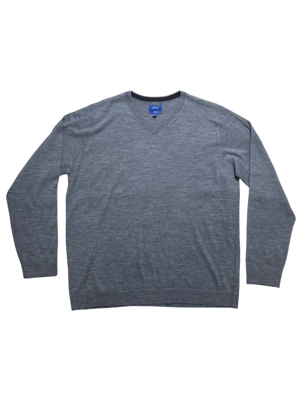 Apt 9 V-Neck Sweater Mens 2XL Merino Wool Blend Knit Gray Preppy Academia Office